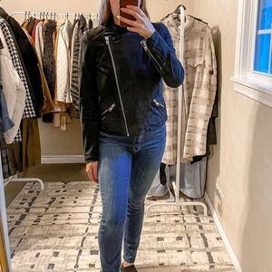 Scotch and Soda Goat Suede Perforated Leather Jacket Black S